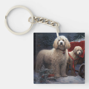 Poodle Snowy Sleigh Weihnachtsdekor Schlüsselanhänger