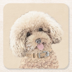 Poodle (Spielzeug, Miniatur) Malerei Original Hund Rechteckiger Pappuntersetzer
