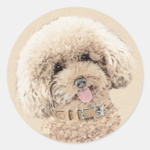 Poodle (Spielzeug, Miniatur) Malerei Original Hund Runder Aufkleber