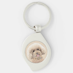 Poodle (Spielzeug, Miniatur) Malerei Original Hund Schlüsselanhänger