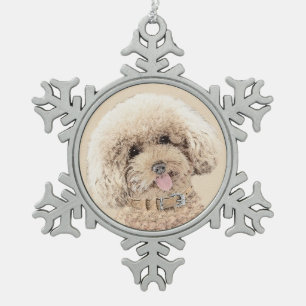 Poodle (Spielzeug, Miniatur) Malerei Original Hund Schneeflocken Zinn-Ornament