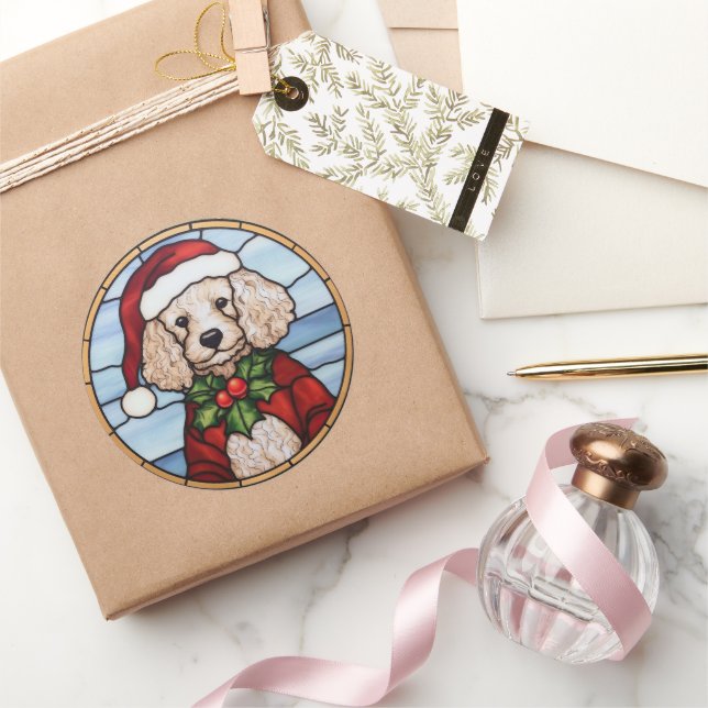 Poodle Stains Glass Weihnachten Runder Aufkleber (Schenken)