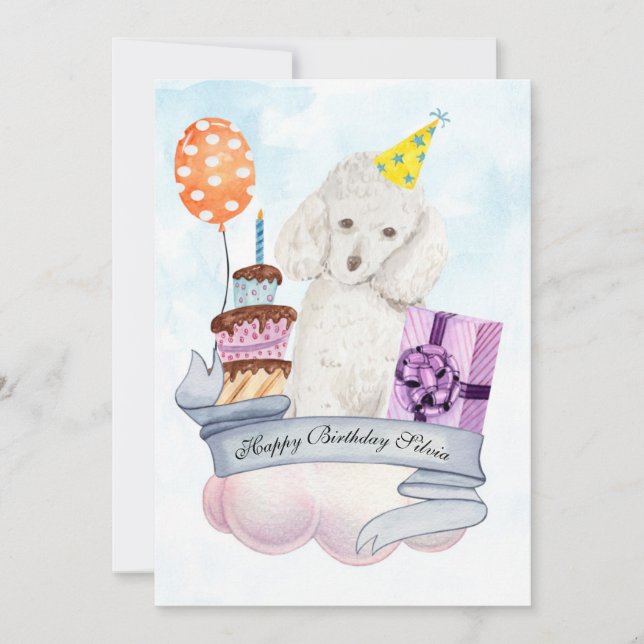 Poodle sur un nuage Bonne carte d'anniversaire (Devant)