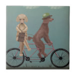 Poodle Tandem Fliese<br><div class="desc">Poodle Tandem von Fabfunky. Hier finden Sie Poodles,  die ein Fahrrad im skurrilen Steampunkstil fahren. | 192042D</div>