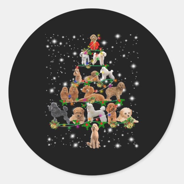 Poodle Tree Decor Ornat Runder Aufkleber (Vorderseite)