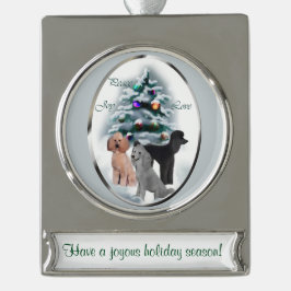 Poodle Trio Personalisiert Weihnachten Banner-Ornament Silber