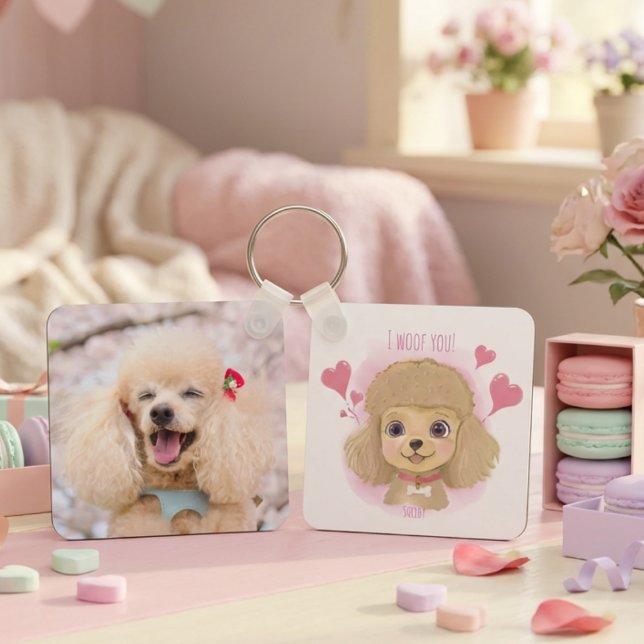 Poodle Valentine Keychain with Custom Name & Photo Schlüsselanhänger (Von Creator hochgeladen)