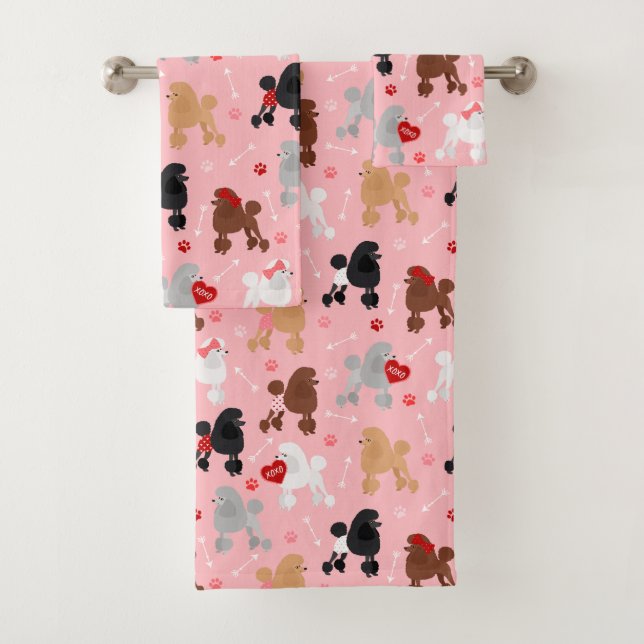 Poodle Valentine Muster Badhandtuch Set (Insitu)