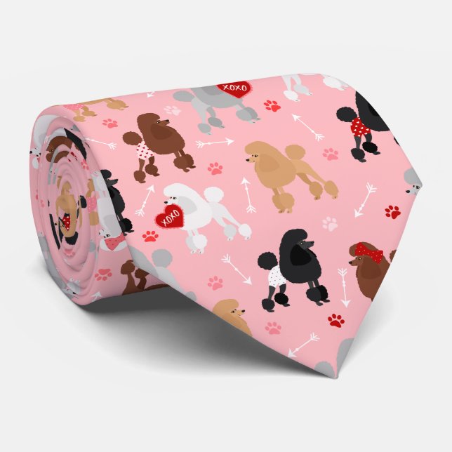 Poodle Valentine Muster Krawatte (Gerollt)