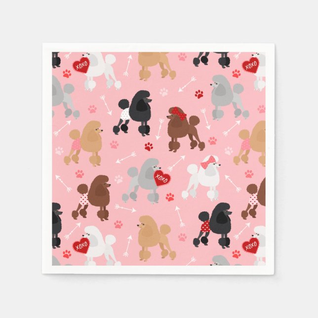 Poodle Valentine Muster Serviette (Vorderseite)