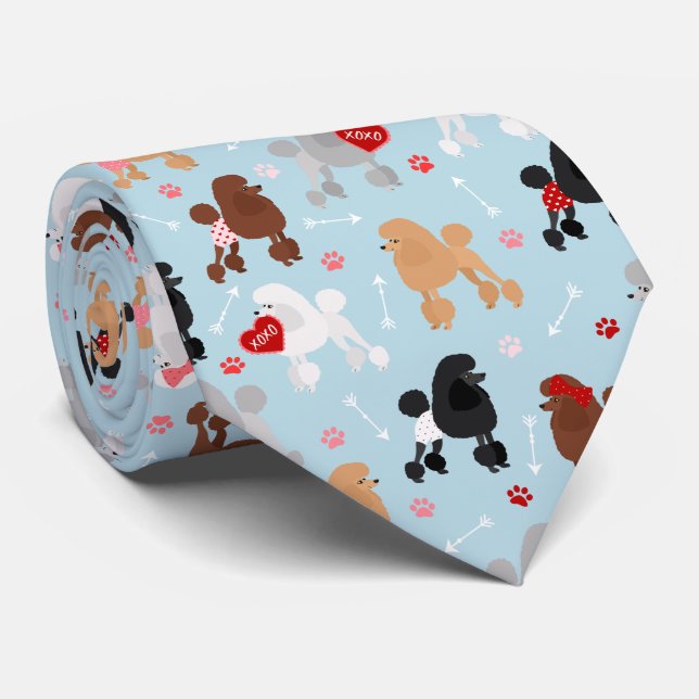 Poodle Valentine Pattern Neck Tie Krawatte (Gerollt)