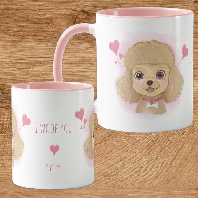 Poodle Valentine Watercolor Mug with Custom Name (Créateur téléchargé)