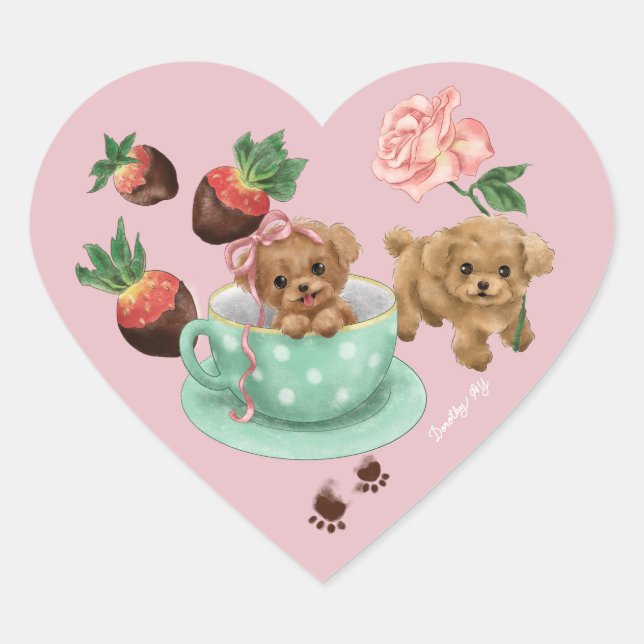 Poodle Valentine's Day Heart Herz-Aufkleber (Vorderseite)
