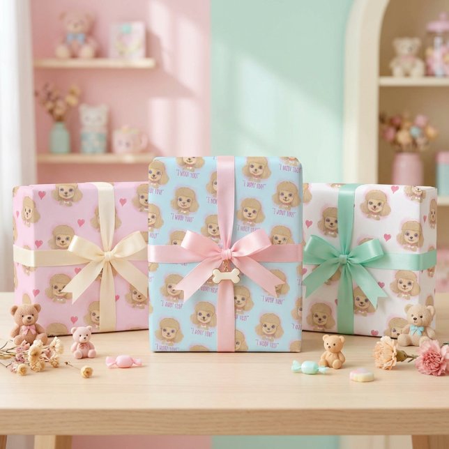 Poodle-Valentinstag-Geschenkpapier mit Herzen Geschenkpapier Set (Von Creator hochgeladen)