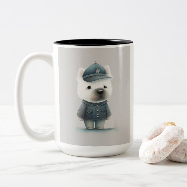 Poodle...vierbeiniger Offizier an der Frontlinie Zweifarbige Tasse (Mit Donut)