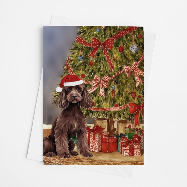 Poodle Wasserfarbe Unter dem Weihnachtsbaum Karte (Von Creator hochgeladen)