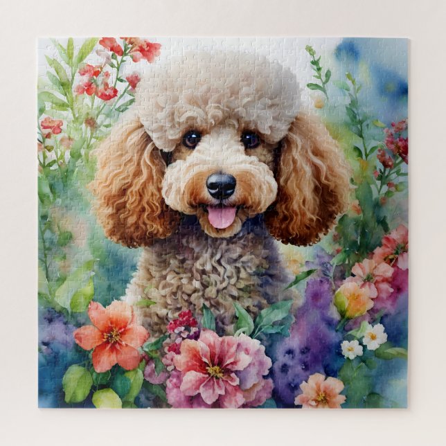 Poodle Watercolor Blume Art (Vertikal)