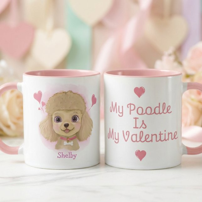 Poodle Watercolor Valentine Mug with Custom Name Tasse (Von Creator hochgeladen)