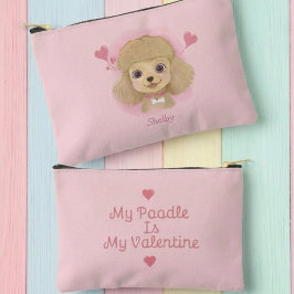 Poodle Watercolor Valentine Pouch with Custom Name Zubehörtasche