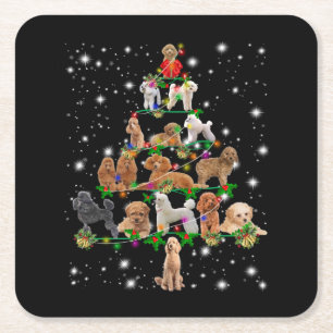 Poodle Weihnachtsbaum bedeckt durch Blitzlicht Rechteckiger Pappuntersetzer