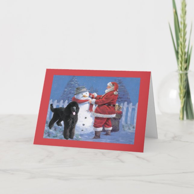 Poodle Weihnachtskarte Santa und Snowman Feiertagskarte (Vorderseite)