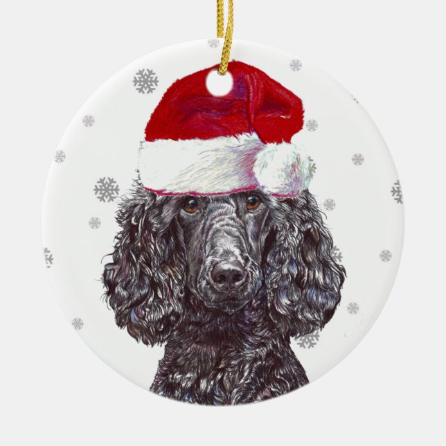 Poodle - Weihnachtsmannmütze Weihnachtsbaumdekorat Keramik Ornament (Vorne)