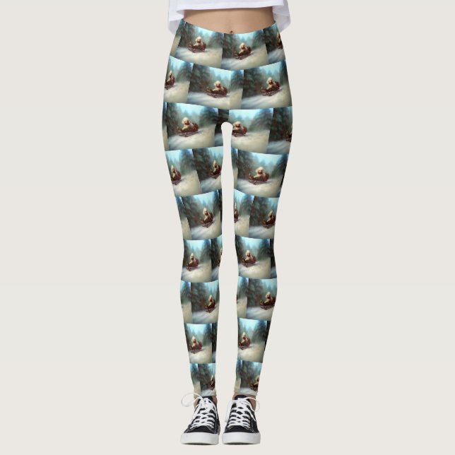 Poodle Weihnachtsschnee Winter Leggings (Vorderseite)