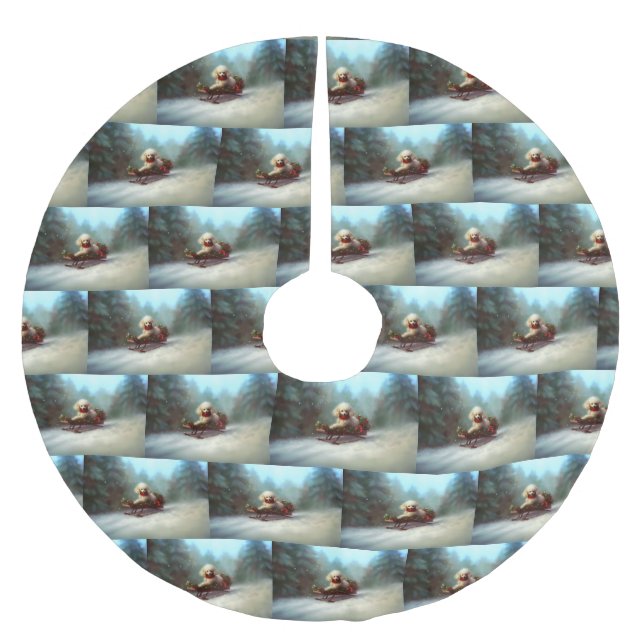 Poodle Weihnachtsschnee Winter Polyester Weihnachtsbaumdecke (Vorderseite)