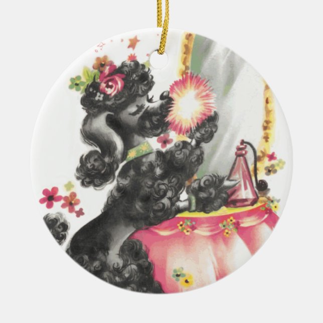 Poodle Welpe mit Schminktisch Keramik Ornament (Vorne)