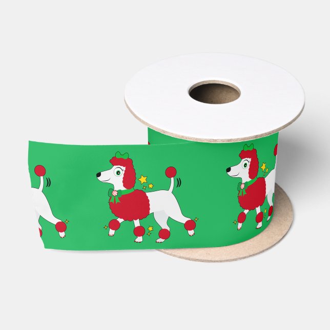 Poodle zu Weihnachten verkleidet und bereit zum 3" Satinband (Spule)