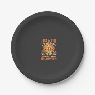 Poodles Halloween Mädchen Hunde Liebhaber Design_1 Pappteller