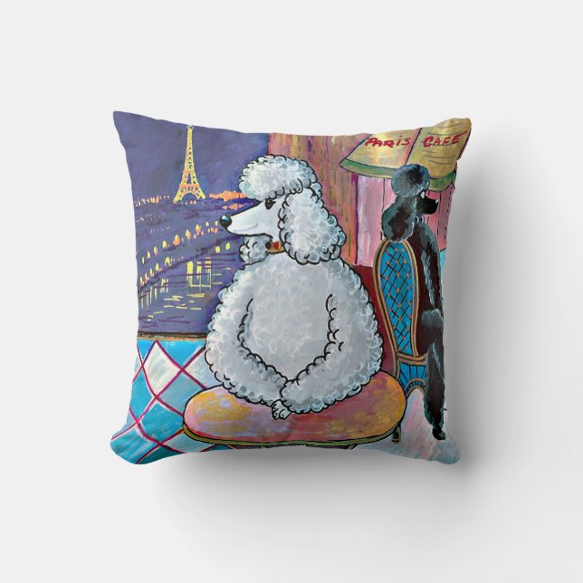 Poodles in Paris Impressionistische Malerei Kissen (Vorderseite)