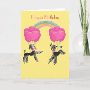 Poodles und Balloons Rainbow Birthday Karte