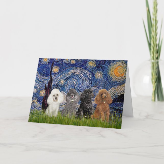 Poodles (vier) - Starry Night Karte (Vorderseite)