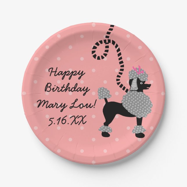 Poodrock 50er Retro Pink Black Birthday Party Pappteller (Vorderseite)