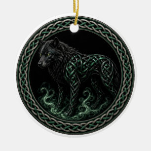 Pooka Schwarzer Hund im Nebel Celtic Halloween Keramik Ornament