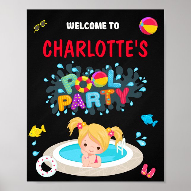 Pool Begrüßung Party-Schild Girl Swimming Party Poster (Vorne)