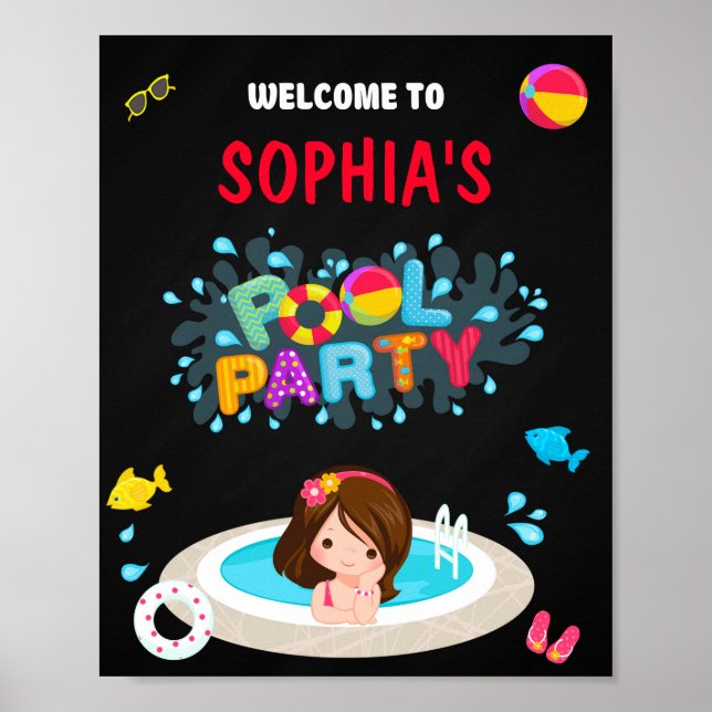 Pool Begrüßung Party Schild Girl Wasserrutsche Poo (Vorne)