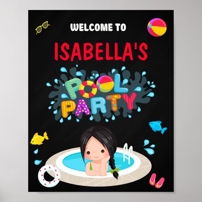Pool Begrüßung Party Zeichen Girl Pool Party Poste Poster (Vorne)