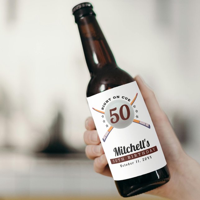 Pool Billard 50. Geburtstagsparty Weiß Bierflaschenetikett (Pool Billiards 50th Birthday Party White Beer Bottle Label
)