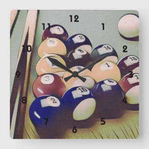 Pool-Billard-Spiel-Raum-Uhr Quadratische Wanduhr