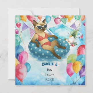 Pool Birthday Party for Cat Lovers   Einladung