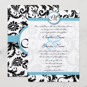 Pool Blue Damask Wirbel Hochzeit Einladung 5 x 7
