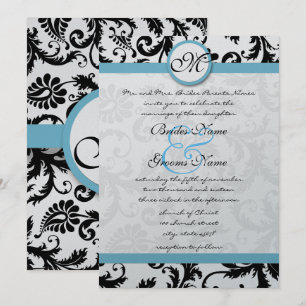Pool Blue Damask Wirbel Hochzeit Einladung 5 x 7