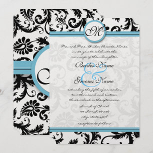 Pool Blue Damask Wirbel Hochzeit Einladung 5 x 7