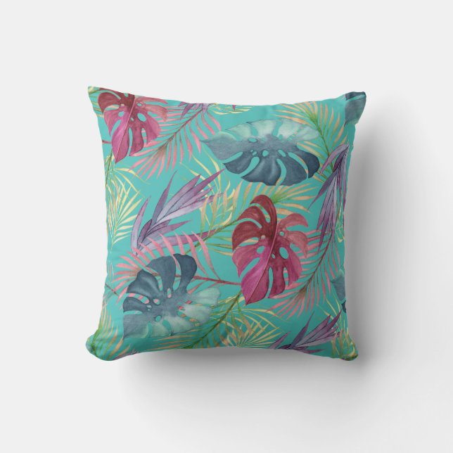 Pool Blue Tropical Dschungel Botanisches Muster Kissen (Vorderseite)