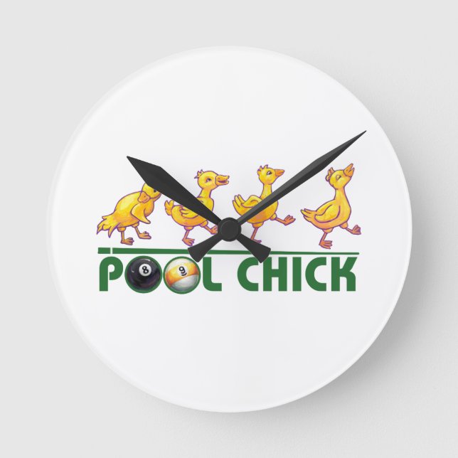 Pool Chick Runde Wanduhr (Vorderseite)