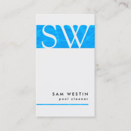 Pool Cleaner Bold Monogram Blue Water BusinessCard Visitenkarte