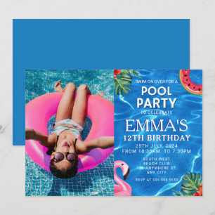 Pool Foto Geburtstagsparty Einladung