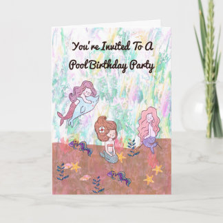 Pool Geburtstagsparty Einladung mit Mermaids